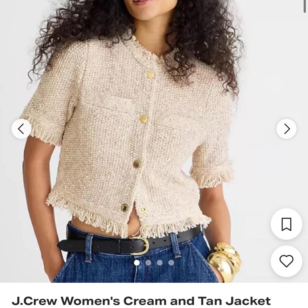 J. Crew Cream Fringed Short-Sleeve Bouclé Jacket